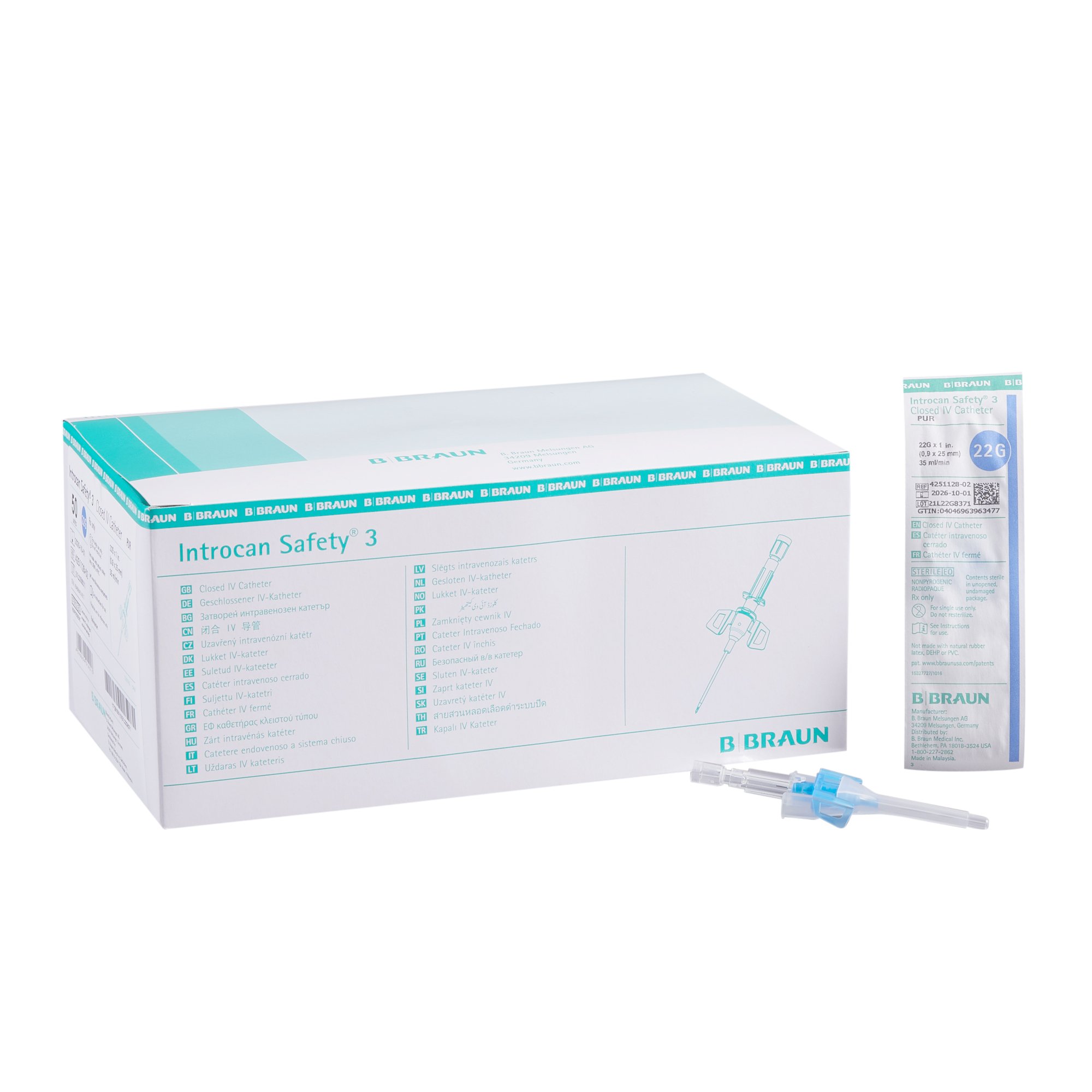Catheter Closed IV Introcan Safety® 3 22 Gauge 1 .. .  .  